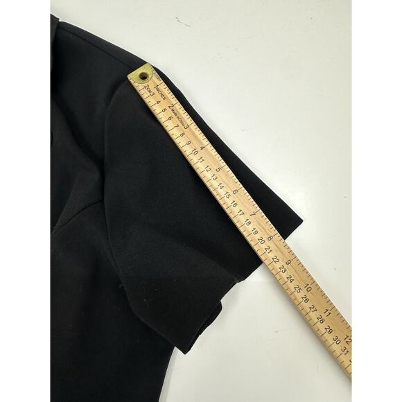 Sag Harbor Womens Blazer Size 14 Black Stretch Two Button Up Short Sleeve - Picture 9 of 11